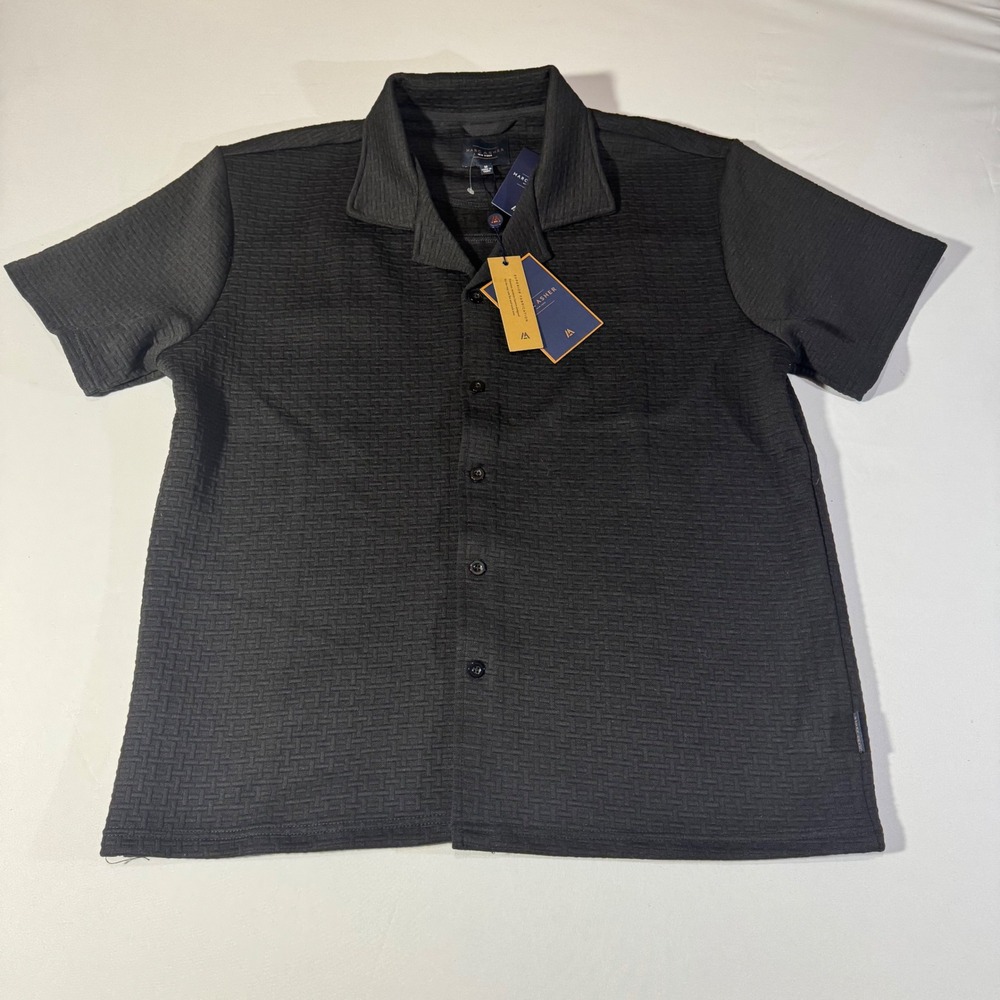Marc Asher New York Mens Black Textured Basketweave Button Down Shirtc